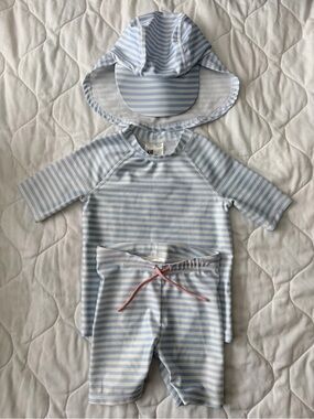 H&M Light Blue & White Striped Infant Swim Set